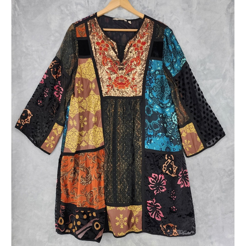 Soft Surroundings Top Women Size XL Patchwork Sequin Velvet Embellish Maximalist